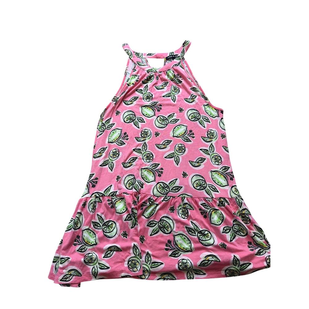 Cable & Gauge Pink Lemon Print Halter Tank Top Sleeveless Keyhole Back Small